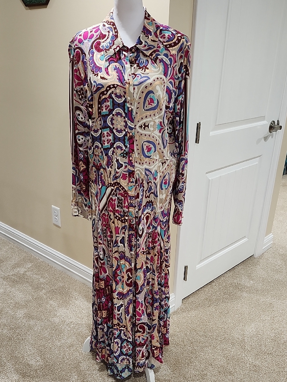 Soft Surroundings Floral Paisley Maxi Dress in Cream, Fuchsia & Teal